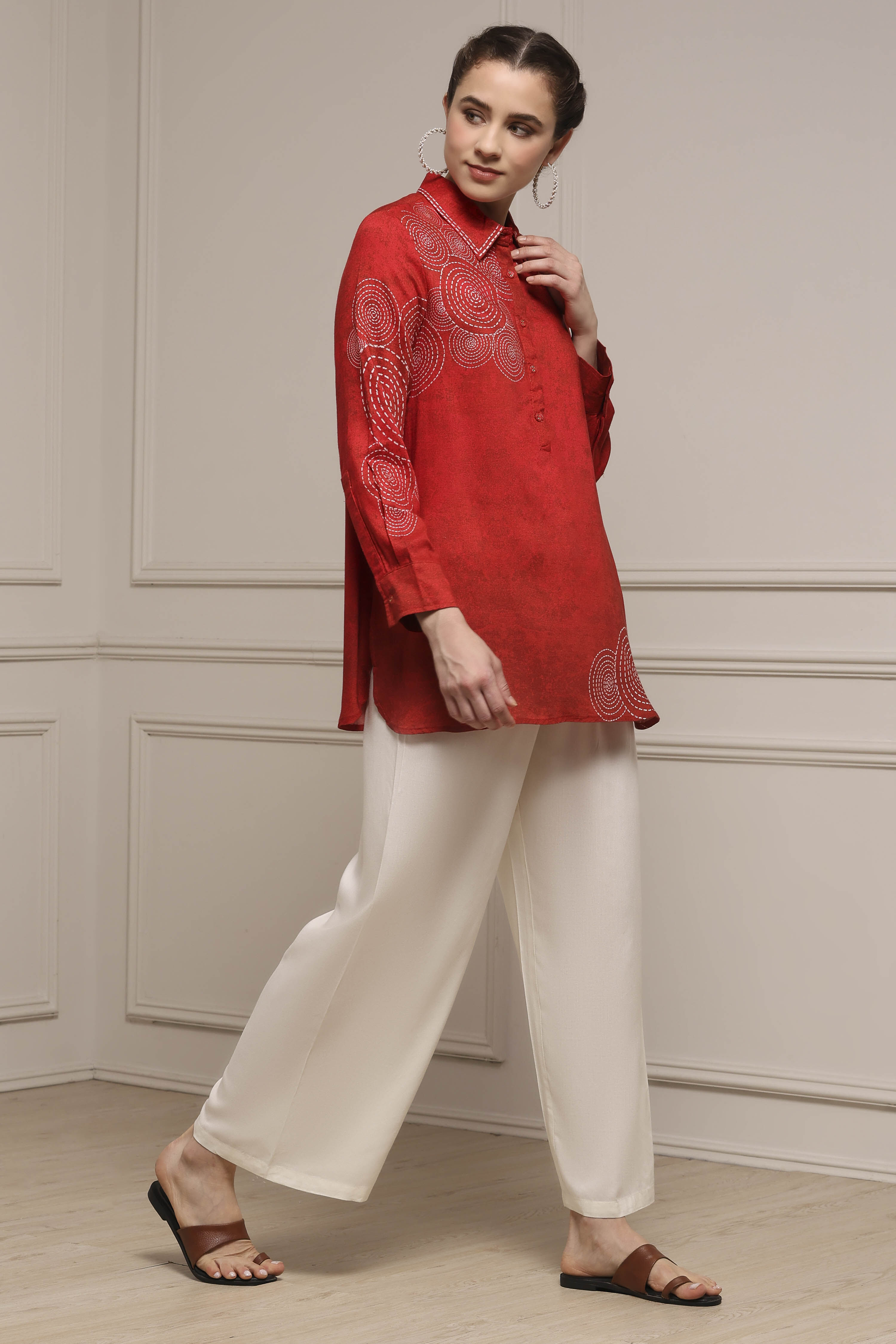 Blue Viscose Rayon A-Line Printed Top image number 0