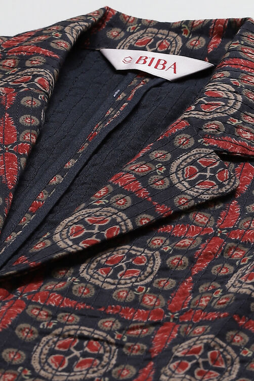 Blue Straight Art Silk Printed Jacket image number 1
