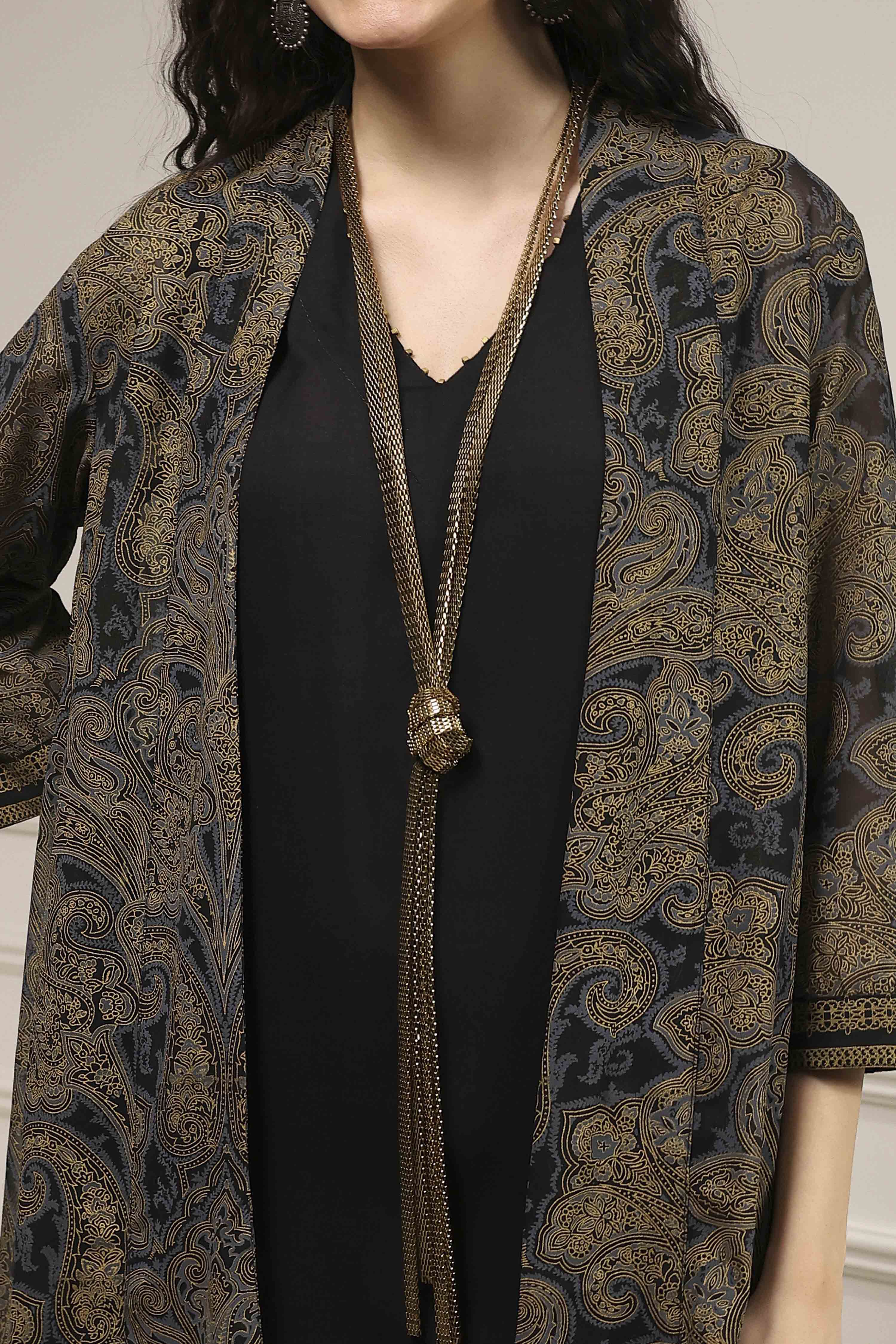 Black Viscose Rayon Straight Fusion Set image number 1