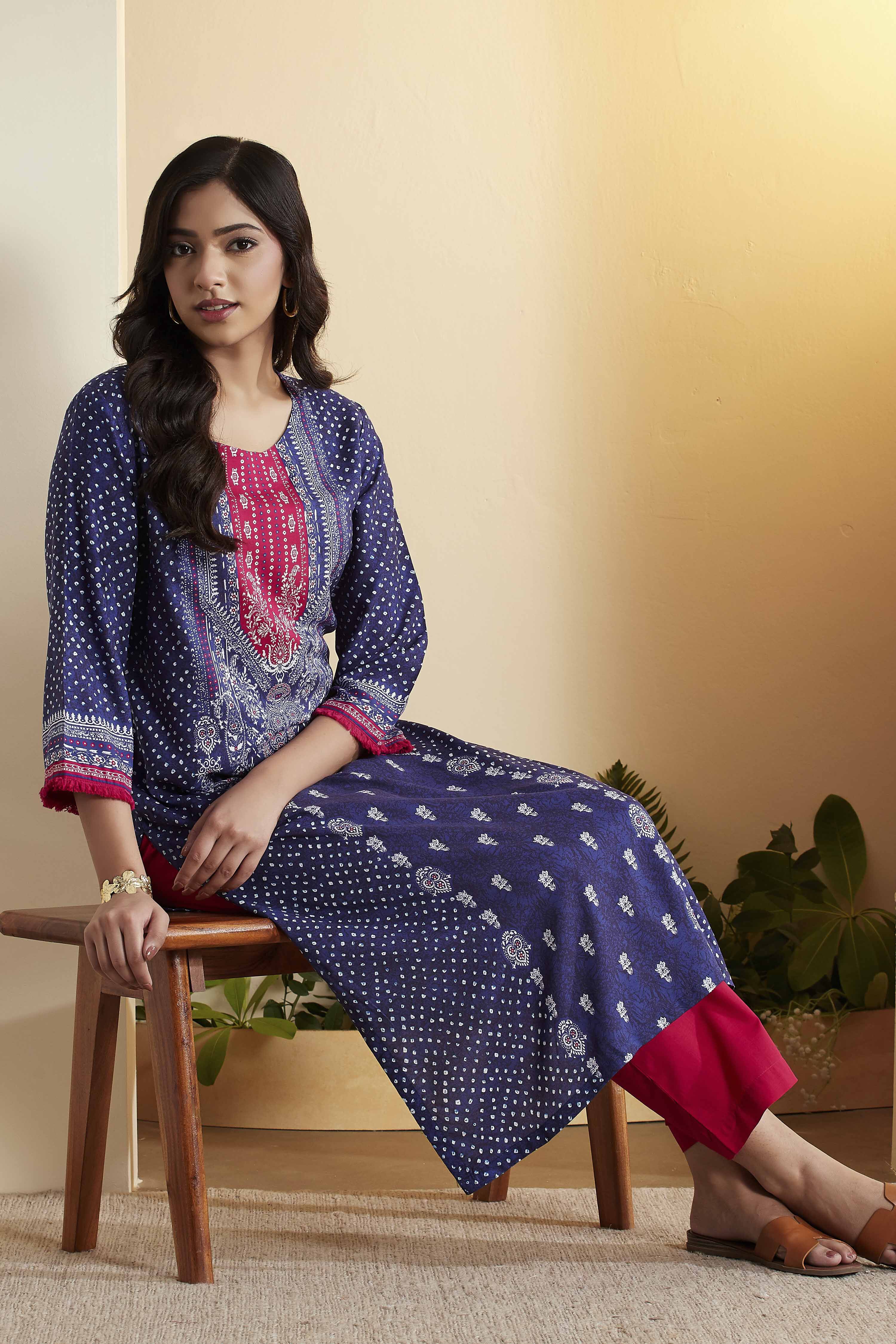 Blue Viscose Rayon Straight Kurta image number 0
