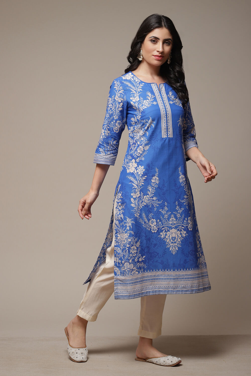 Pink Cotton Straight Printed Kurta image number 4