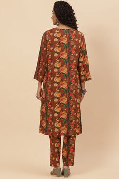Brown Rayon Co-ord Set Kurta Relaxed Pant Suit Set image number 4