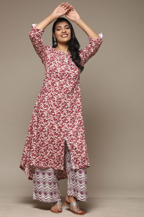 White & Blue Rayon Straight Kurta Palazzo Suit Set image number 0