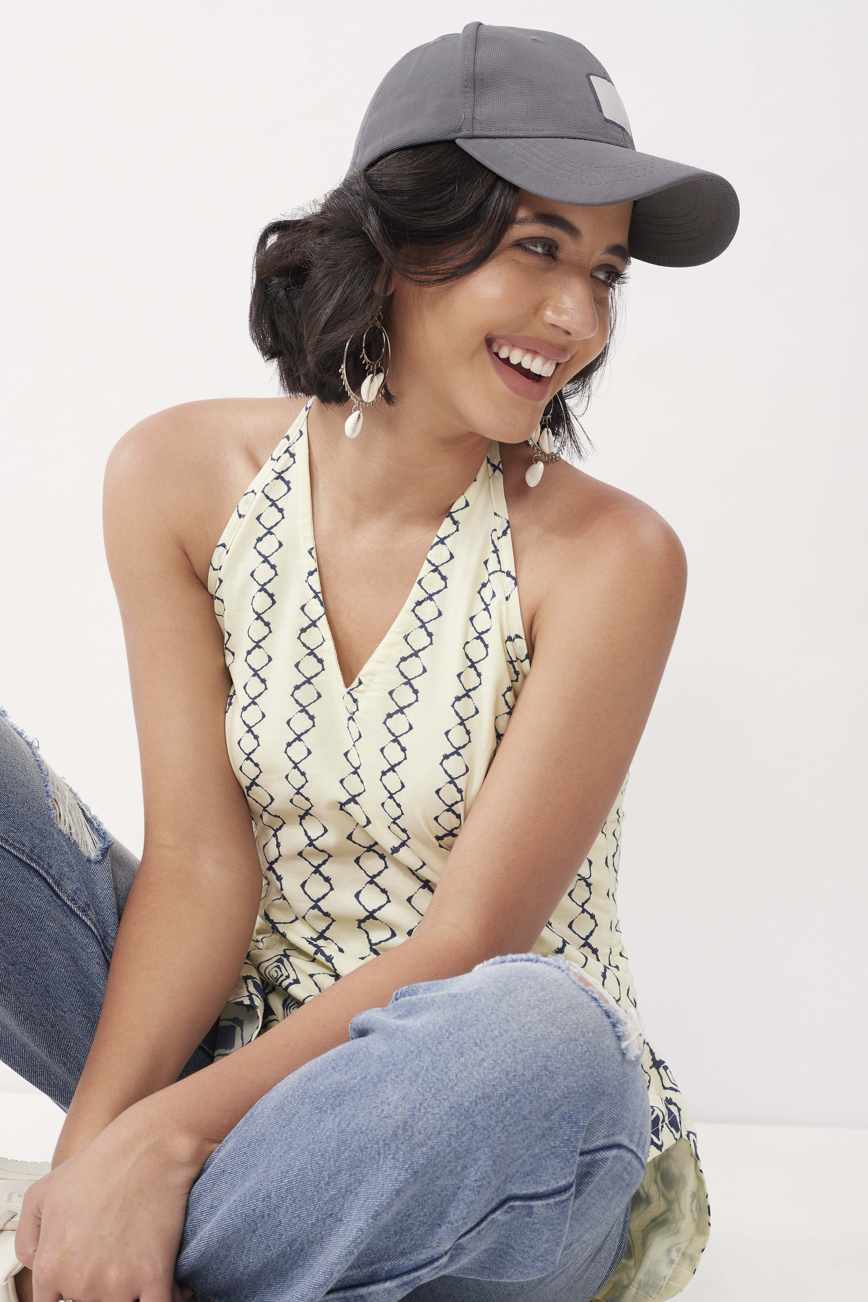 Ivory Cotton Printed A Line Short Kurti image number 8