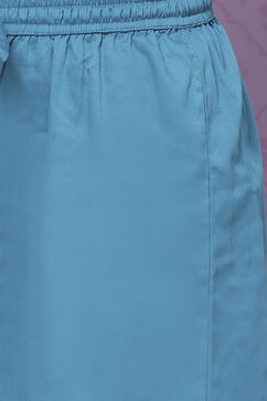 Teal Cotton Girls Straight Straight Kurta Palazzo Suit Set image number 3