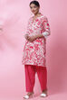 White And Fuchsia Cotton A-Line Kurta Salwar Pant Suit Set image number 5