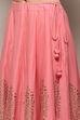 Aqua Blue Cotton Anarkali Kurta Lehenga Set image number 2