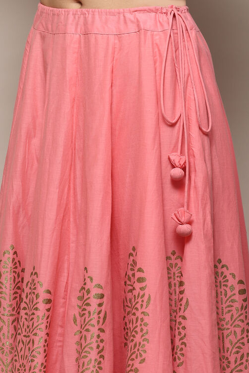 Blush Pink Cotton Anarkali Kurta Lehenga Set image number 2