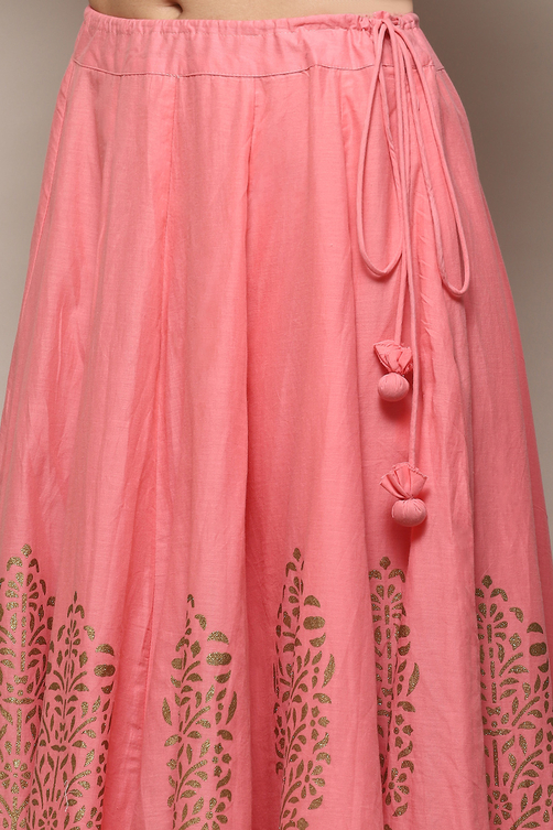 Aqua Blue Cotton Anarkali Kurta Lehenga Set image number 2