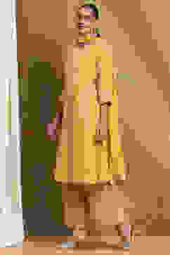 Yellow Printed Kalidar Suit Set image number 3