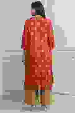 Red Rayon A-Line Printed Kurta image number 3