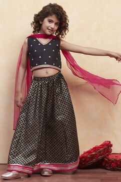 Black Printed Flared Lehenga Set image number 0
