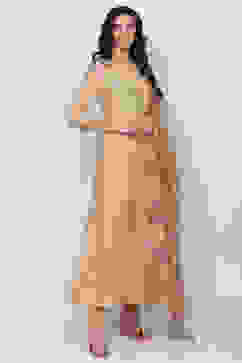 Beige Poly Cotton Anarkali Kurta Churidar Suit Set image number 3