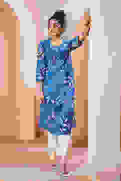 Electric Blue Viscose Straight Kurta image number 4