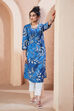 Electric Blue Viscose Straight Kurta image number 4