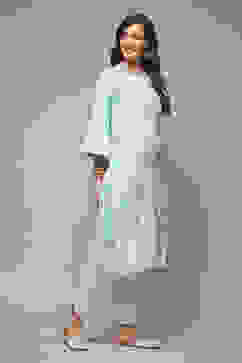 Blue Viscose Straight Printed Kurta image number 4