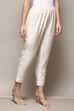 Cream Poly Viscose Slim Yarndyed Pants image number 3