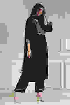 Black Embroidered Gathered Suit Set image number 4