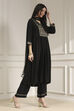 Black Embroidered Gathered Suit Set image number 4