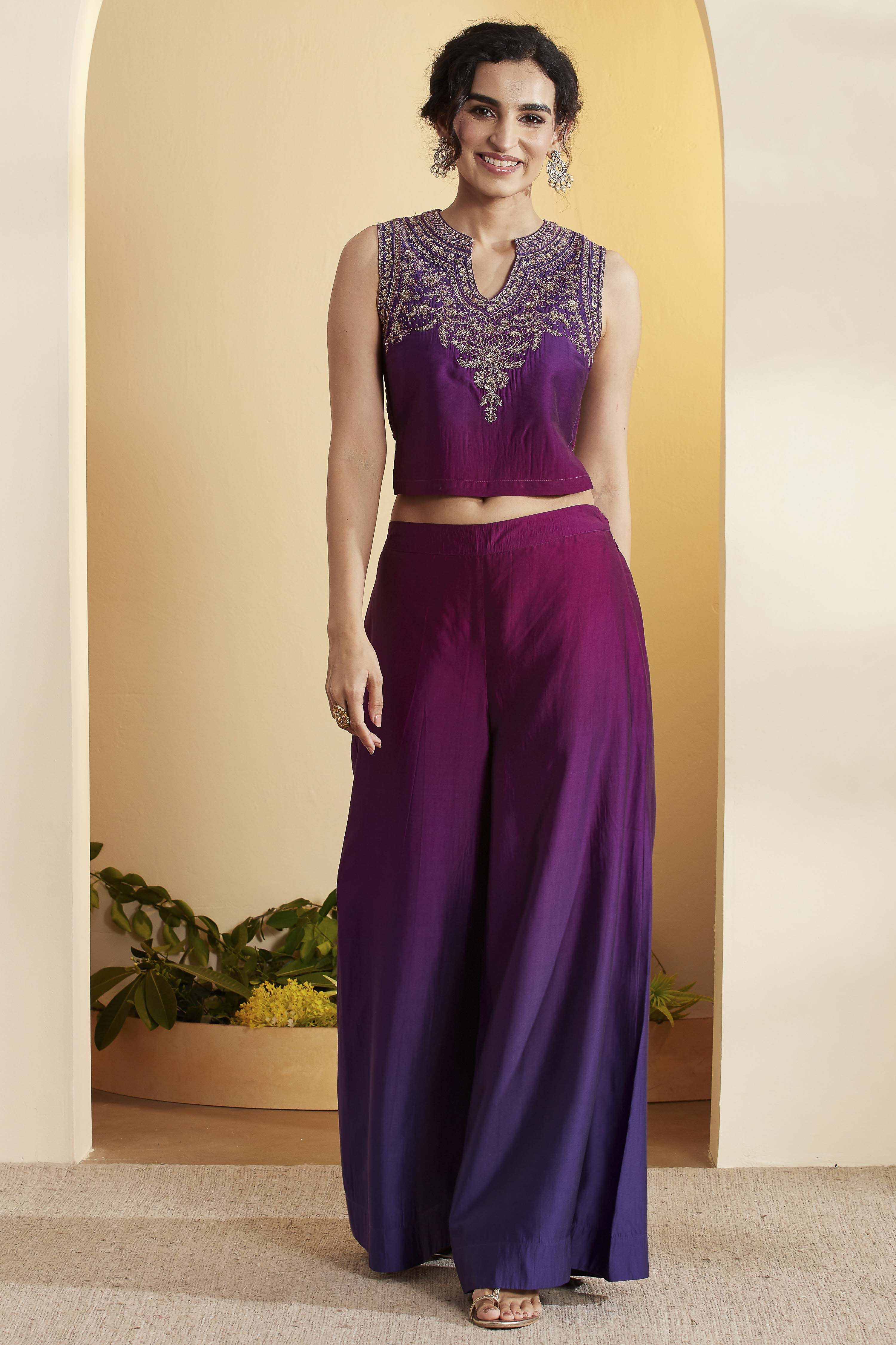 Purple Royal Silk Yoke Design Fusion Set image number 6