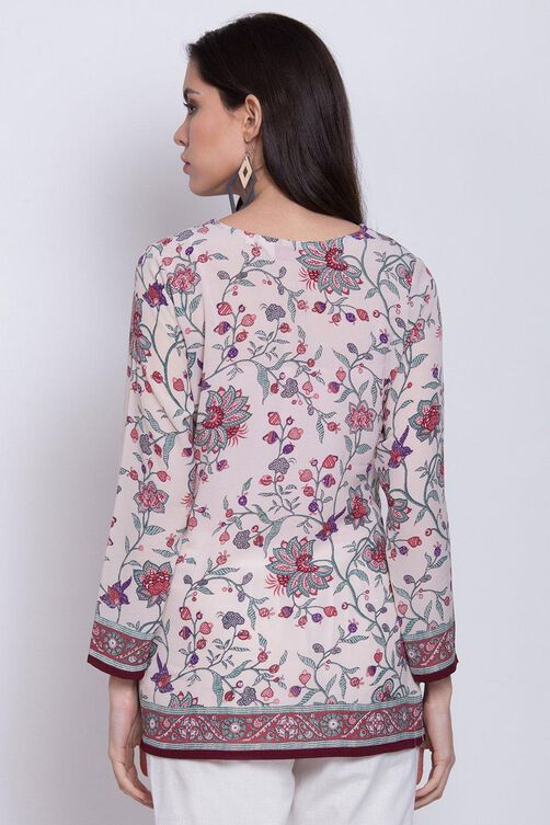 Blue Art Silk Straight Printed Kurti image number 4