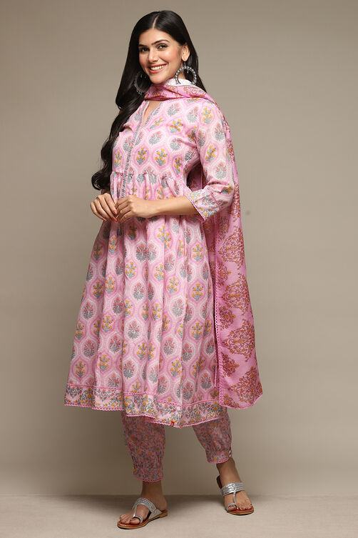 Lilac Cotton Blend Gathered Kurta Suit Set image number 5