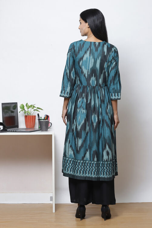 Teal LIVA Flared Printed Kurta Dress image number 5