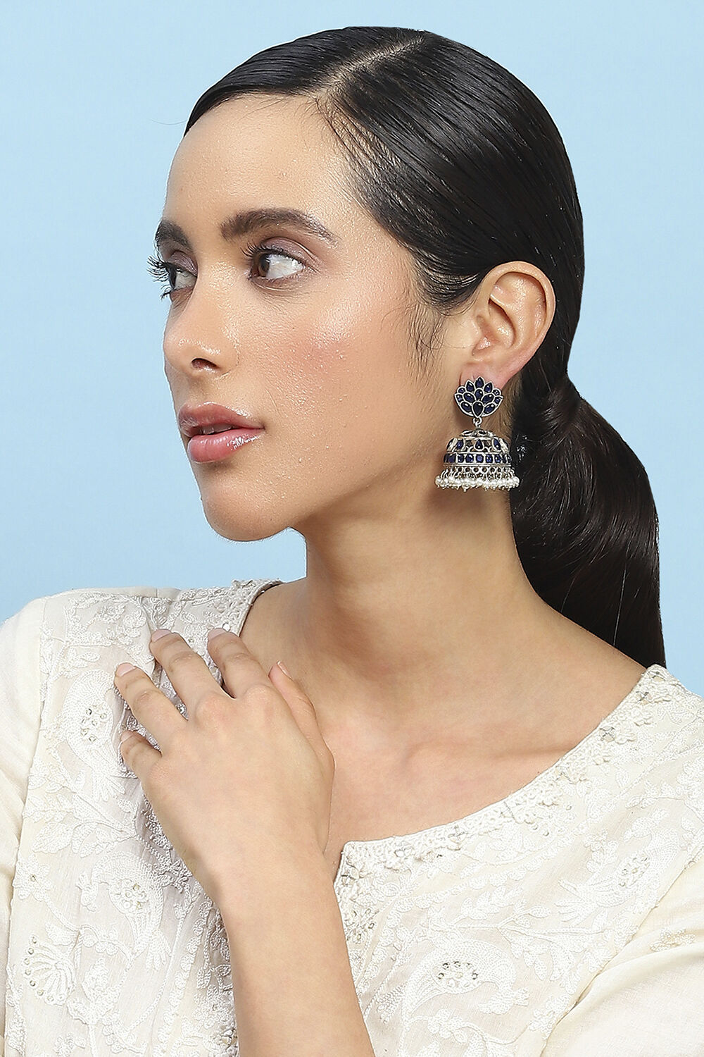 Navy Brass Jhumka image number 3