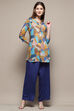 Blue Rayon Straight Printed Kurta
