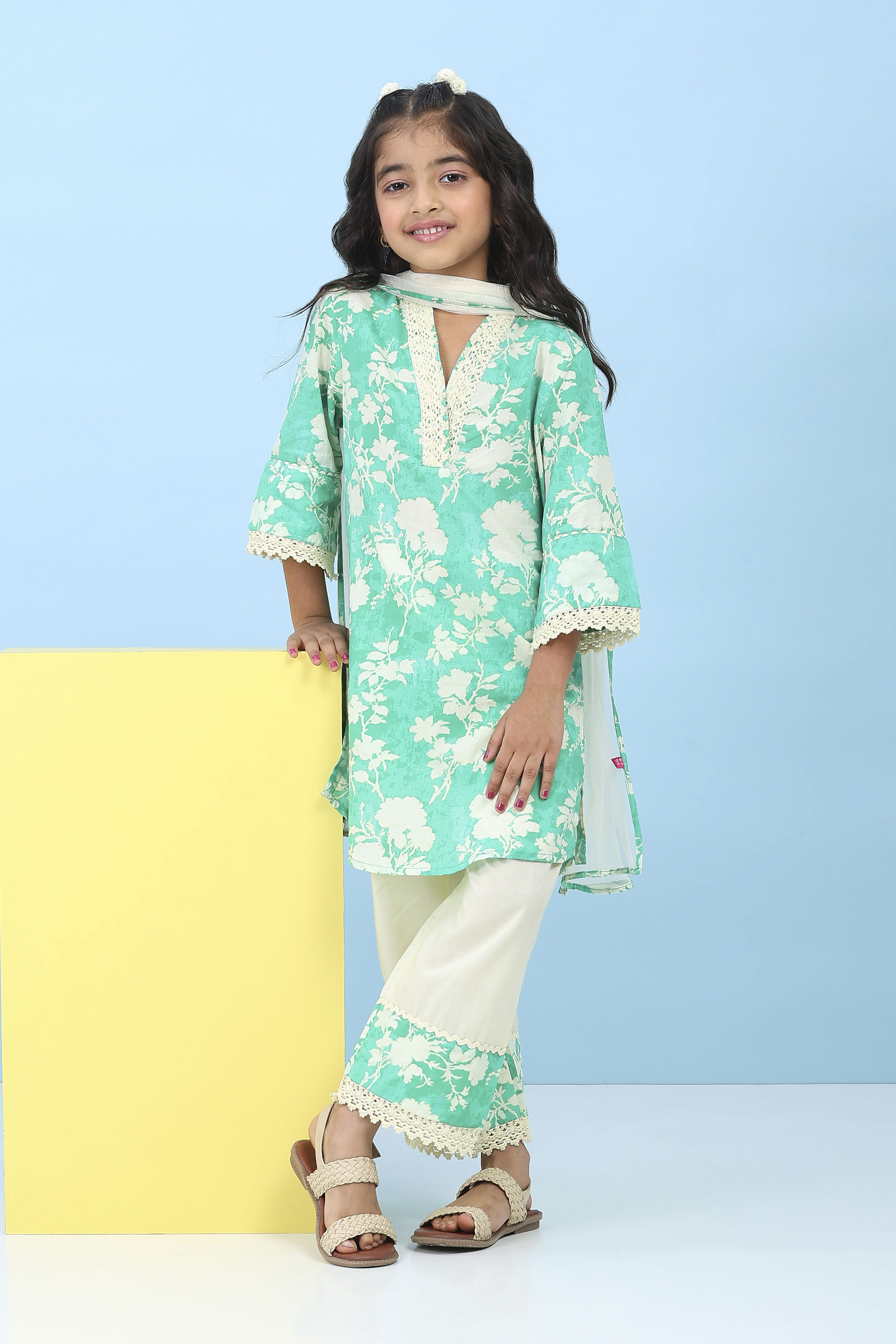 Green Cotton Printed Straight Suit Set image number 5
