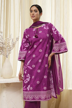 Berry Purple Cotton Straight Suit Set image number 7