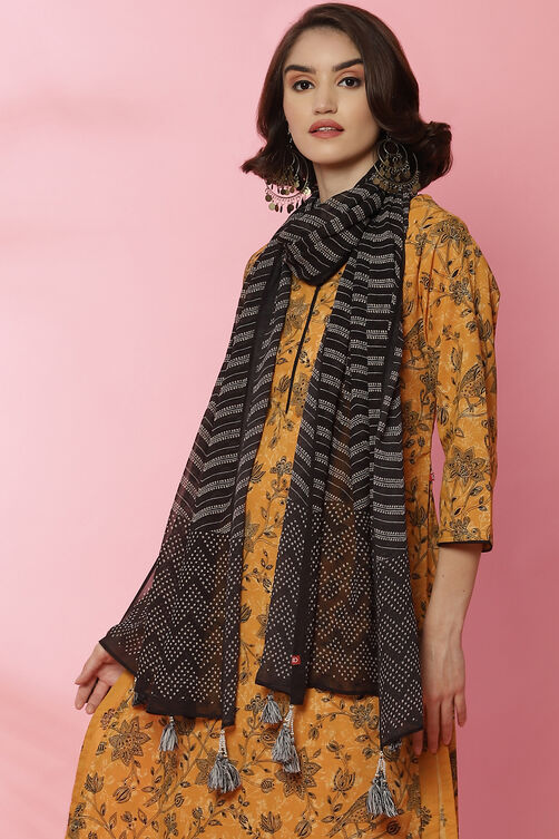Black And Off White Viscose Printed Stole image number 1