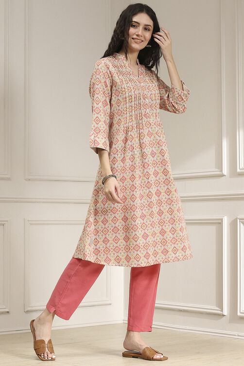 Blue Cotton Printed A-Line Kurta image number 4