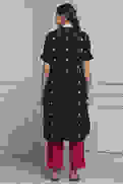 Navy Blue Cotton Printed Straight Kurta image number 3