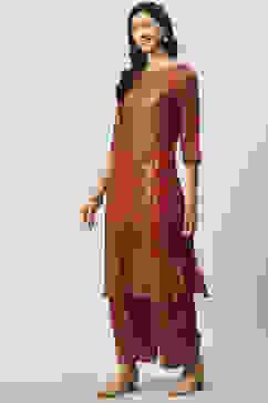 Rust Rayon Straight Printed Kurta image number 0
