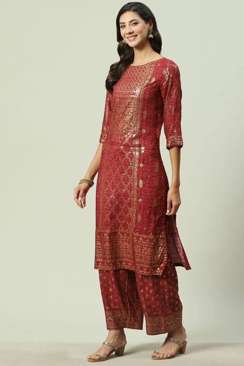 Rust Rayon Straight Printed Kurta image number 0