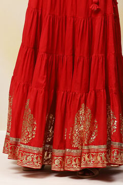 Red Flared Cotton Skirts image number 1