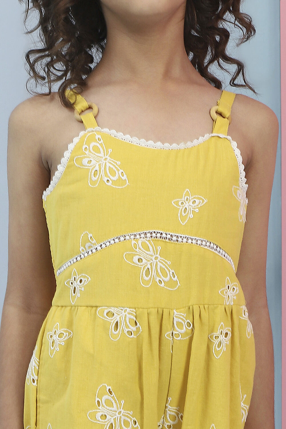 Yellow Cotton Strappy Straight Jumpsuit image number 1