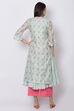 Mint Green Poly Metallic Cotton Flared Printed Kurta image number 6