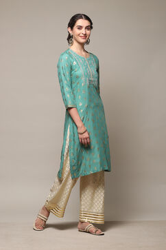 Green Rayon Straight Kurta Palazzo Suit Set image number 5