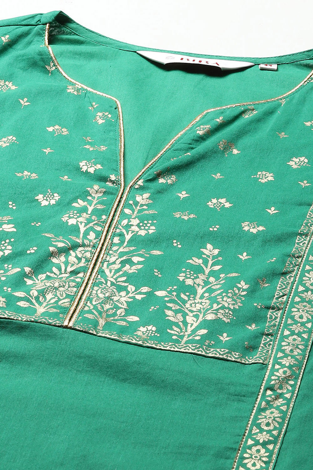 Green Cotton Flared Printed Kurta image number 1