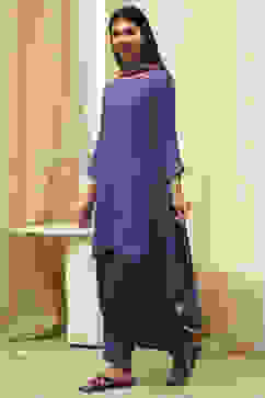 Blue Printed Asymmetric Suit Set image number 3