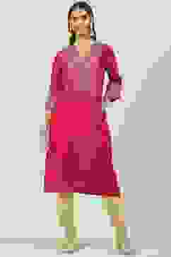 Fuschia Poly Viscose A-Line Printed Kurta image number 0