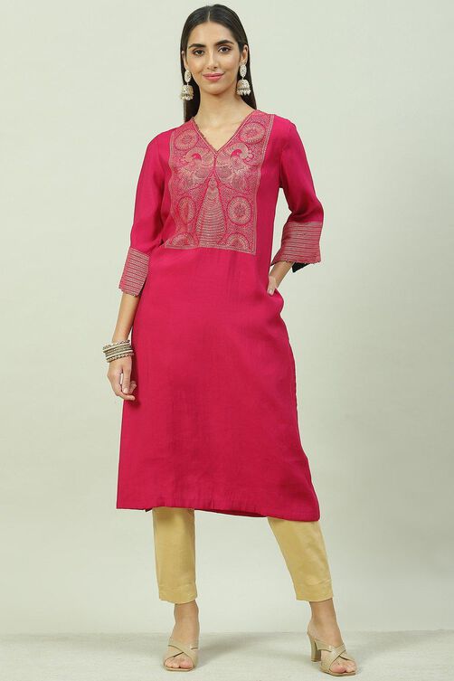 Fuschia Poly Viscose A-Line Printed Kurta image number 0