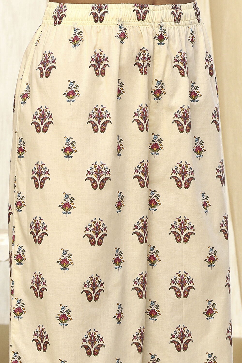 Beige Pure Cotton Printed Straight Suit Set image number 2