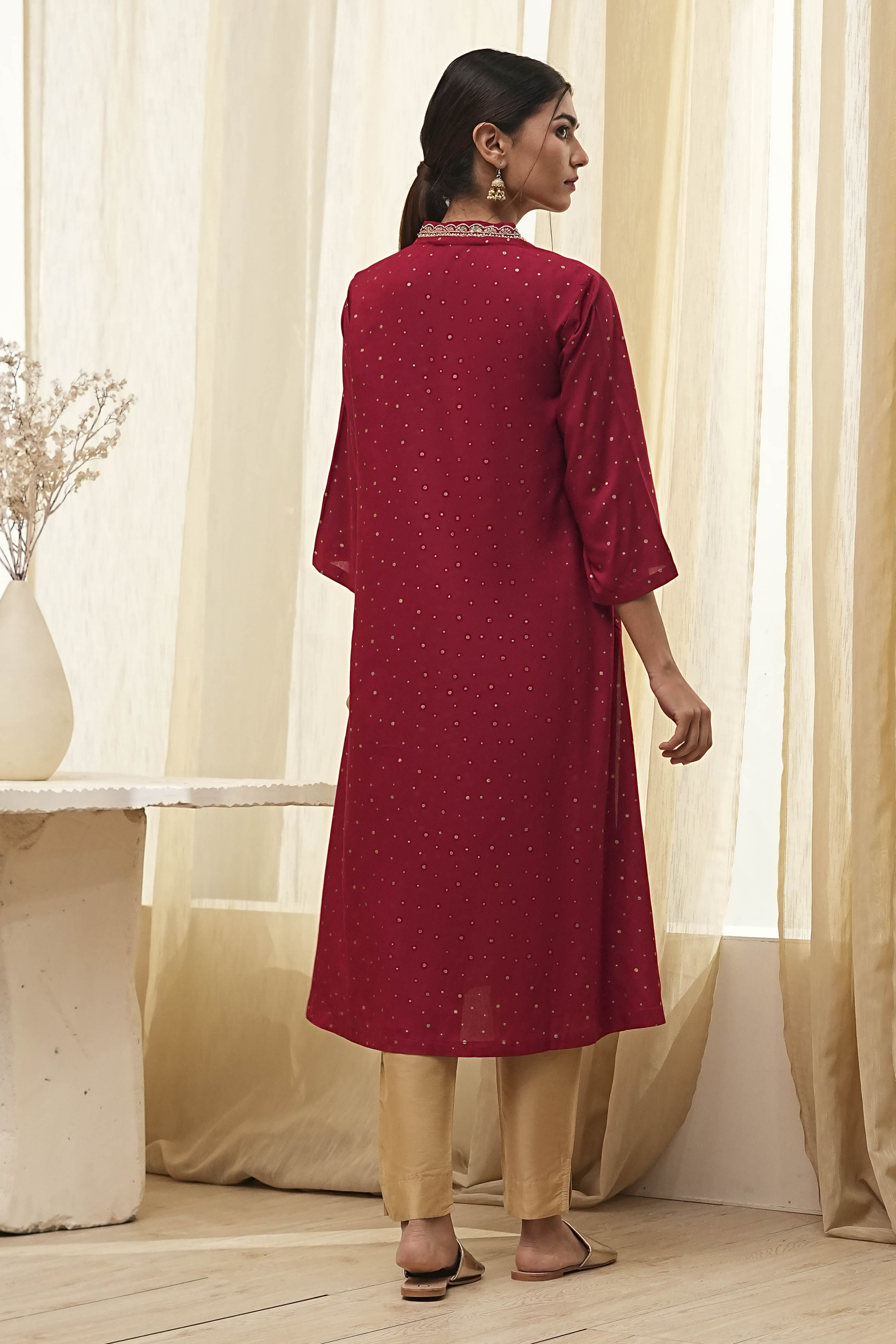 Blue Foil Printed Straight Kurta image number 3