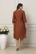 Orange All-Over Floral Printed Straight Kurta image number 3