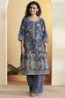 Navy Cotton Straight Kurta image number 0