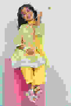 Yellow Cotton Printed A-Line Suit Set image number 0