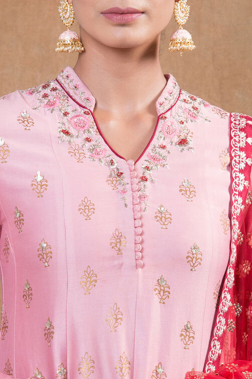 Old Rose Cotton Silk Anarkali Suit Set By Anju Modi image number 1